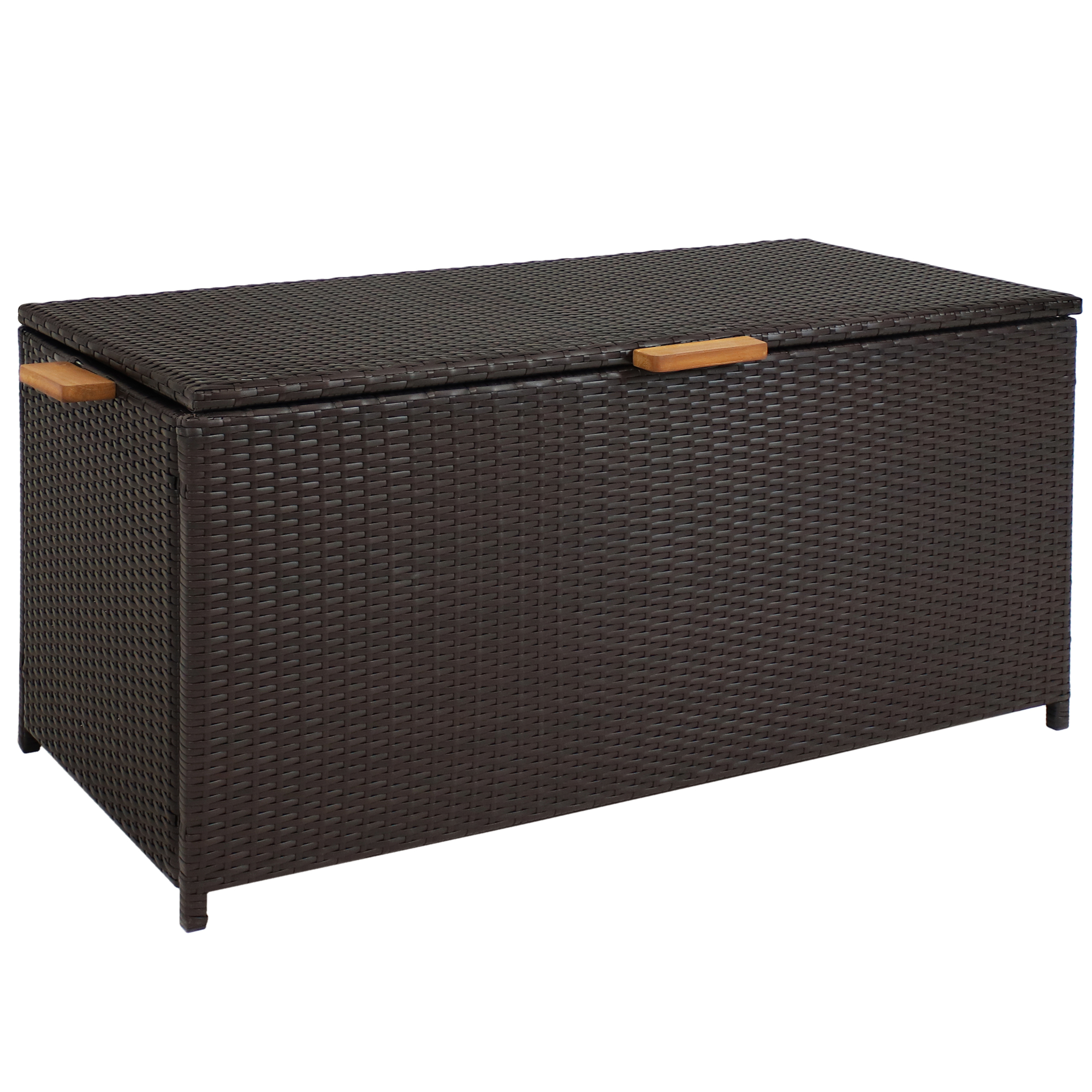 Sunnydaze Decor, Resin Wicker Storage Box with Acacia Wood Handles, Capacity 75 Gal, Model# GF-045